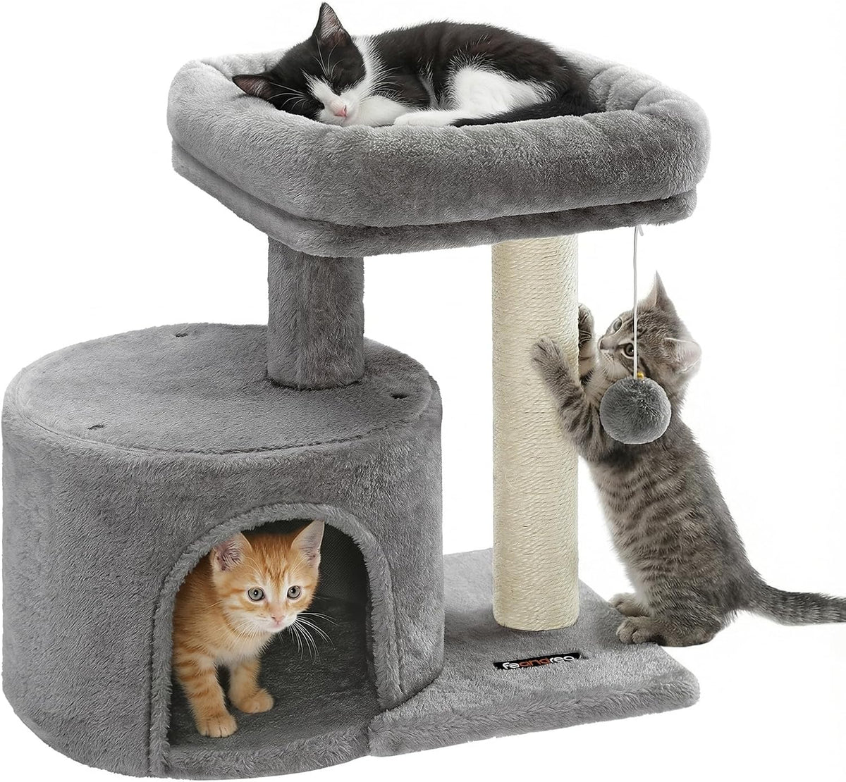 Feandrea Cat Tree, 18.5-in Small Cat Tower, Cute Kittens Condo, Light Gray