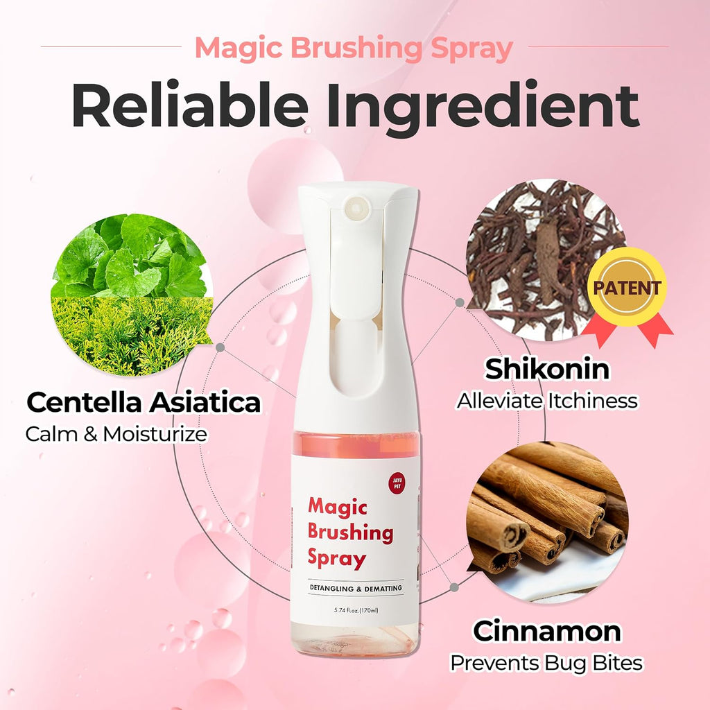 JAYU PET Magic Brushing Spray + Refill Bottle 1EA - Detangling and Deodorizing Spray for Dog & Cat