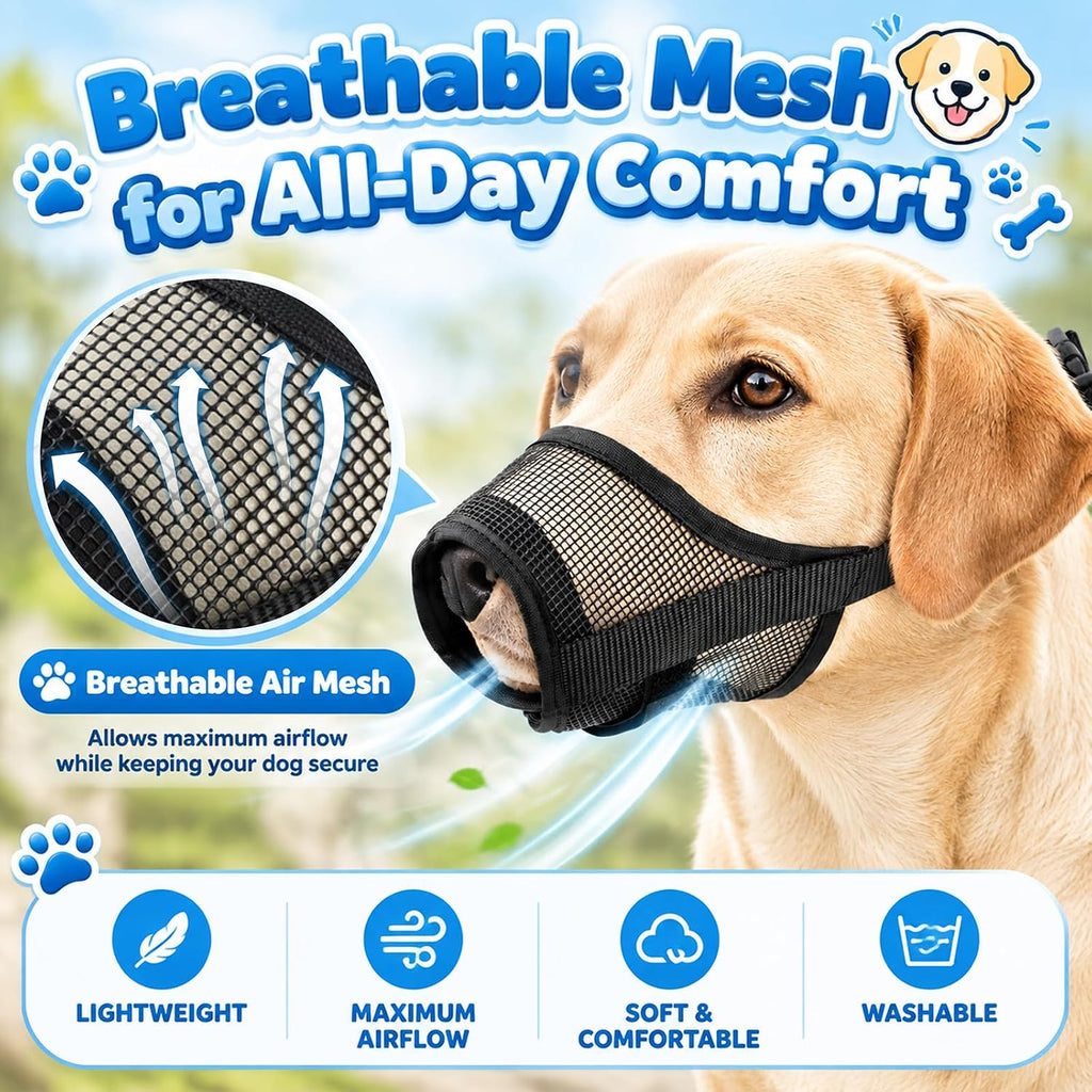 2PCS Adjustable Dog Muzzle Breathable Mesh Anti Bite, Comfortable Anti-Bite Dog Muzzle Designed for Safe Walking, Comfor