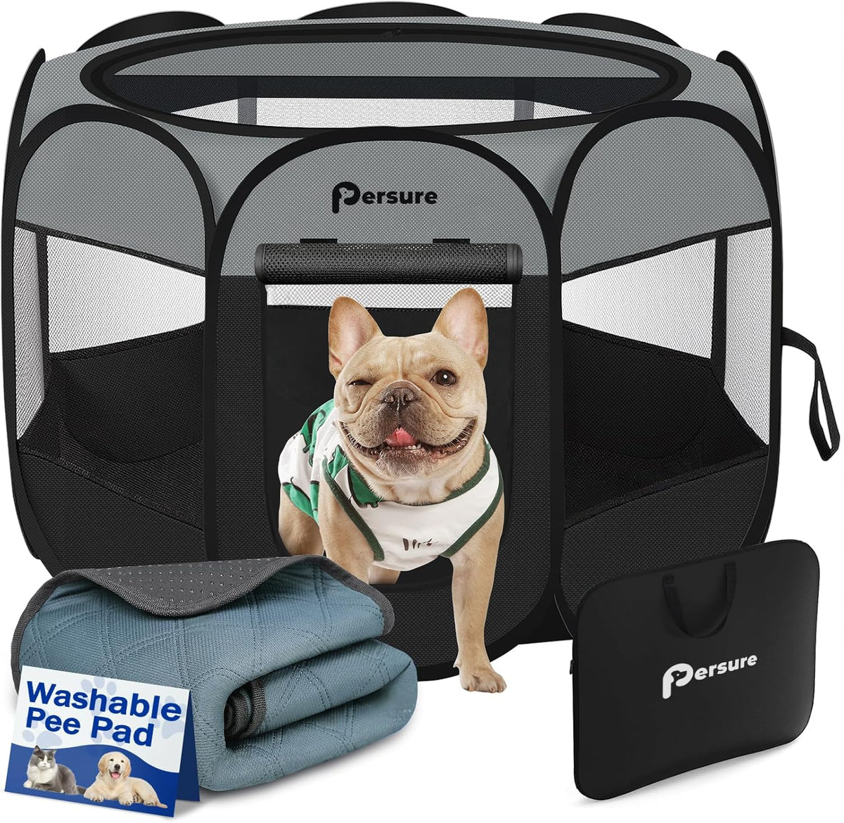 Persure Cat Dog Playpen Tent Crate Cage with Pee Pad, Dark Grey Small