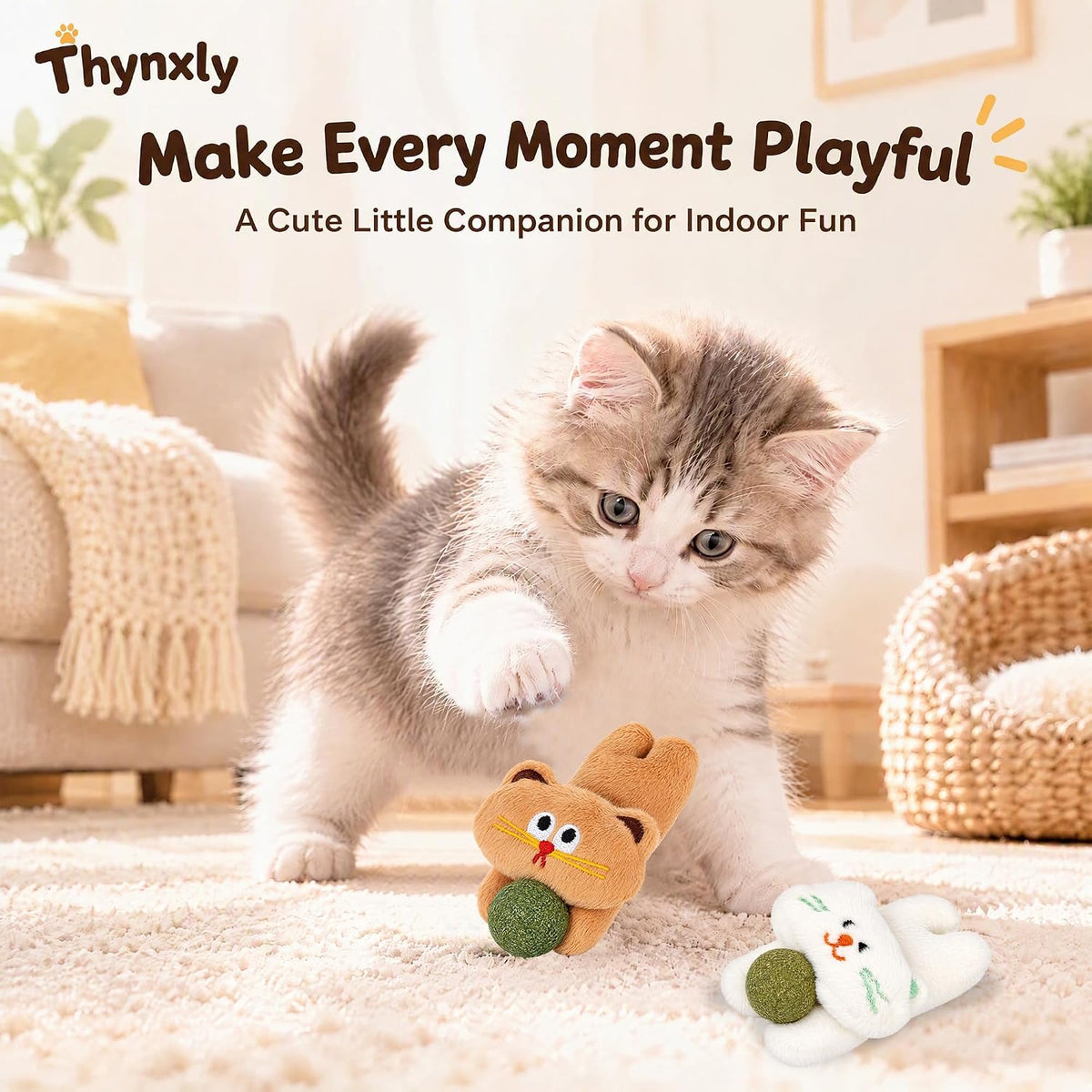 2PCS Catnip Plush Cat Toy, Cute Kitten, Cat Toys for Kittens & Indoor Cats