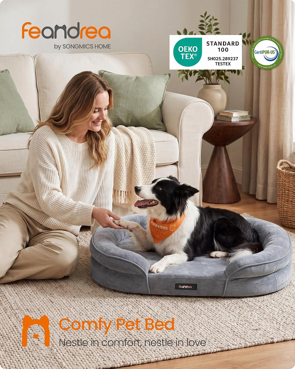 FEANDREA Orthopedic Dog Bed, 35" Dog Couch with Removable Washable Cover