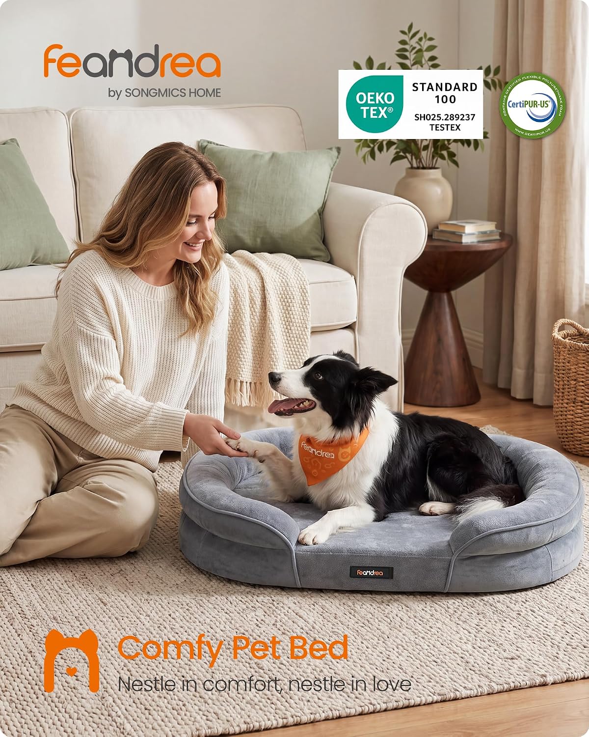 FEANDREA Orthopedic Dog Bed, 35" Dog Couch with Removable Washable Cover