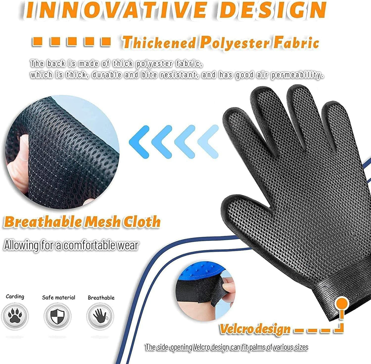 Pet Grooming Glove Hair Remover Brush Gentle Deshedding Efficient Pet Mitt Pet Massage Gloves Left & Right Hand Draw Dog