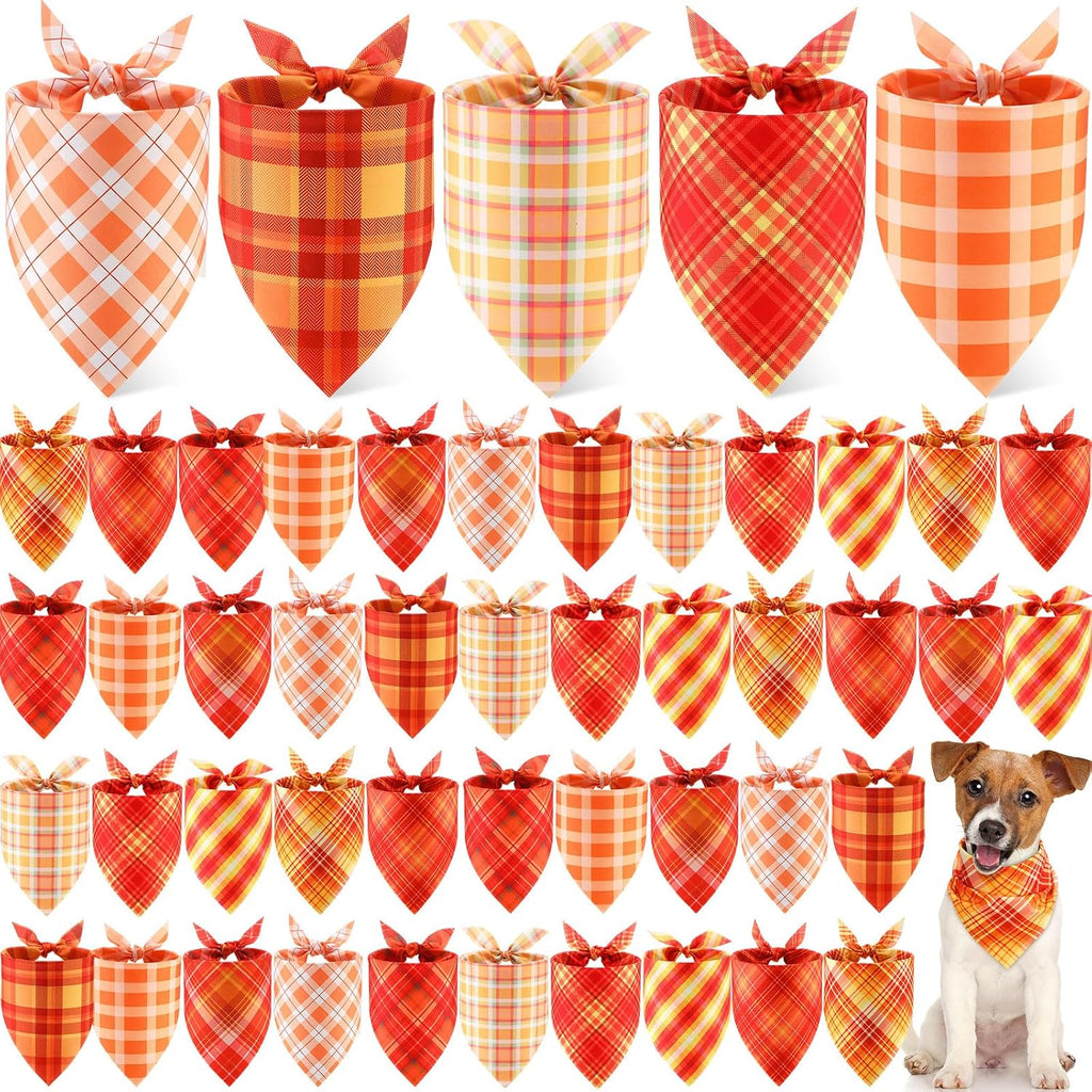 Weewooday 50 Pcs Fall Thanksgiving Plaid Dog Bandanas Bulk for Large