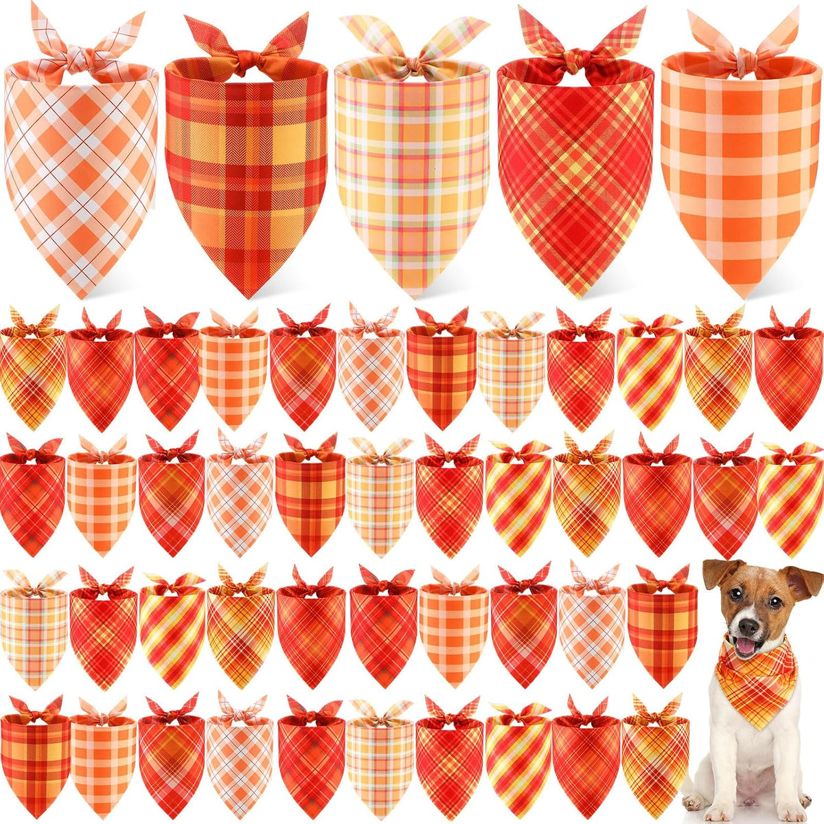 Weewooday 50 Pcs Fall Thanksgiving Plaid Dog Bandanas Bulk for Large