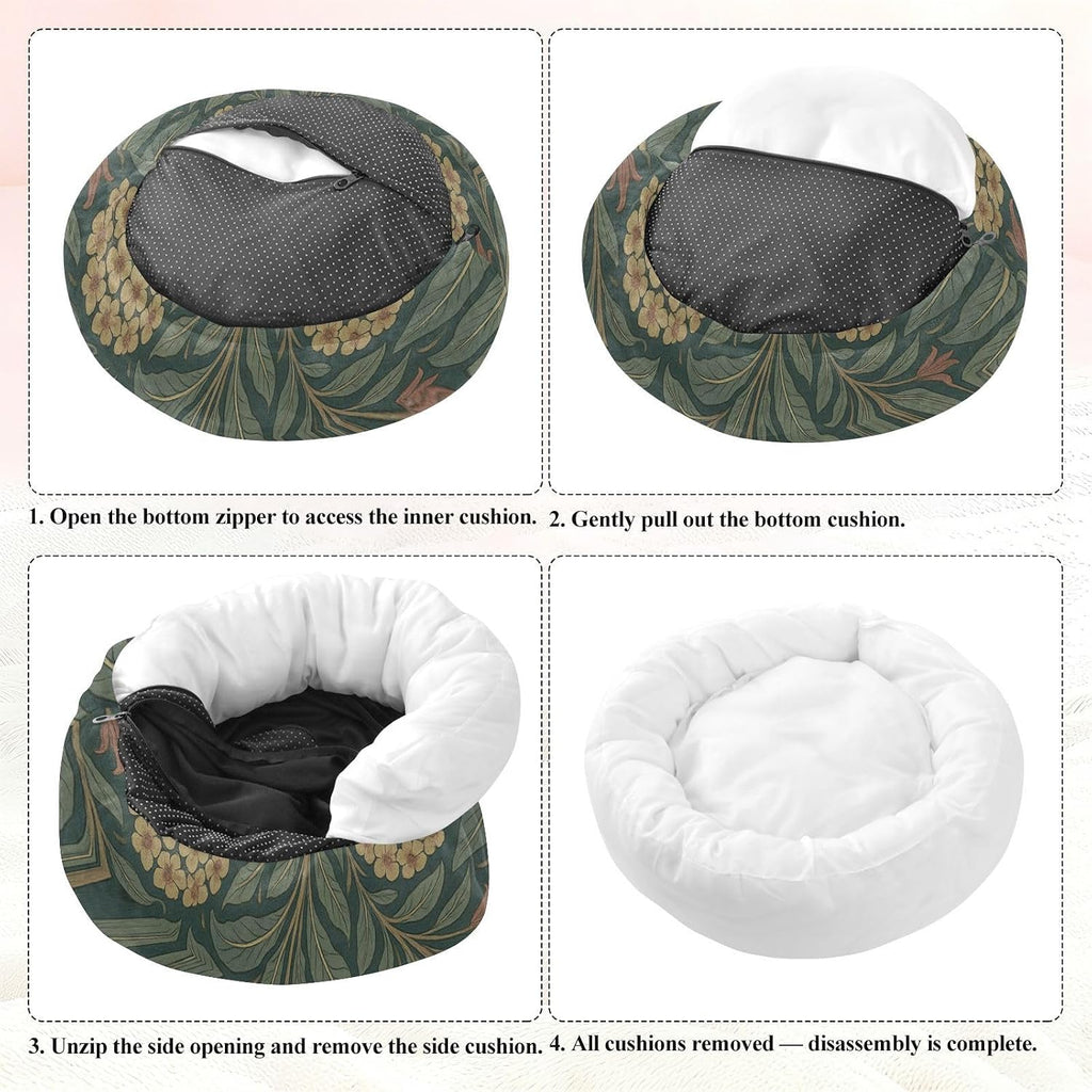 William Morris Euphorbia Pattern Pet Dog Beds Relieve Stress Dog Pillow Bed for Extra Small Size Pets Sleeping M