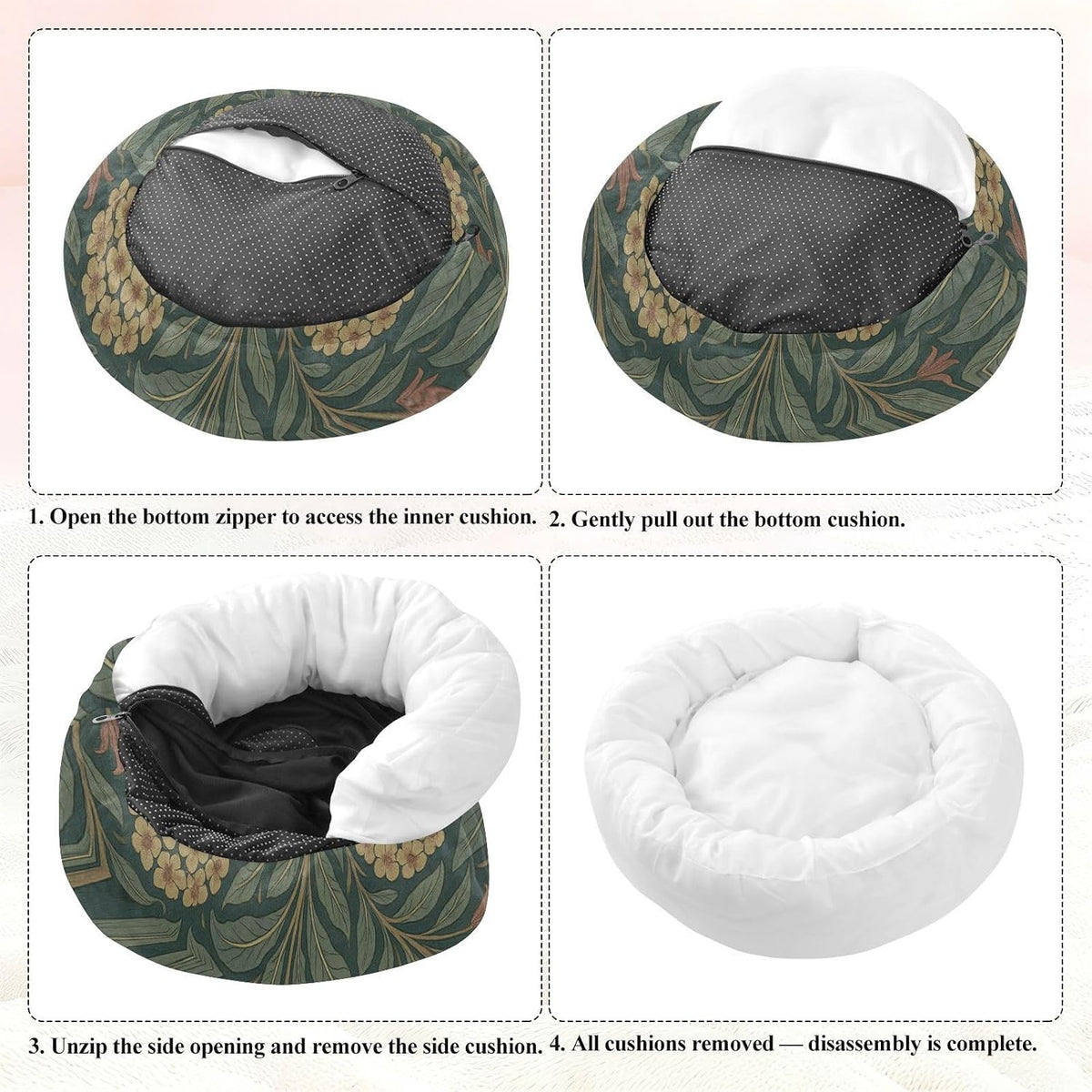 William Morris Euphorbia Pattern Pet Dog Beds Relieve Stress Dog Pillow Bed for Extra Small Size Pets Sleeping M