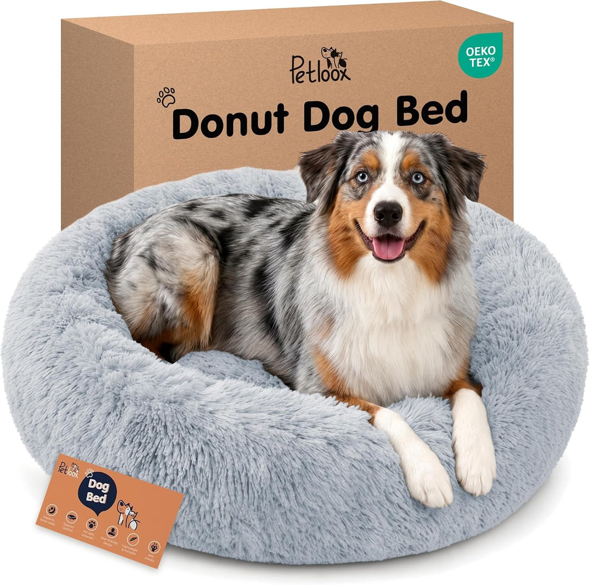 Calming Donut Dog Bed for Medium Sized Dogs, Fluffy Round Dog Bed