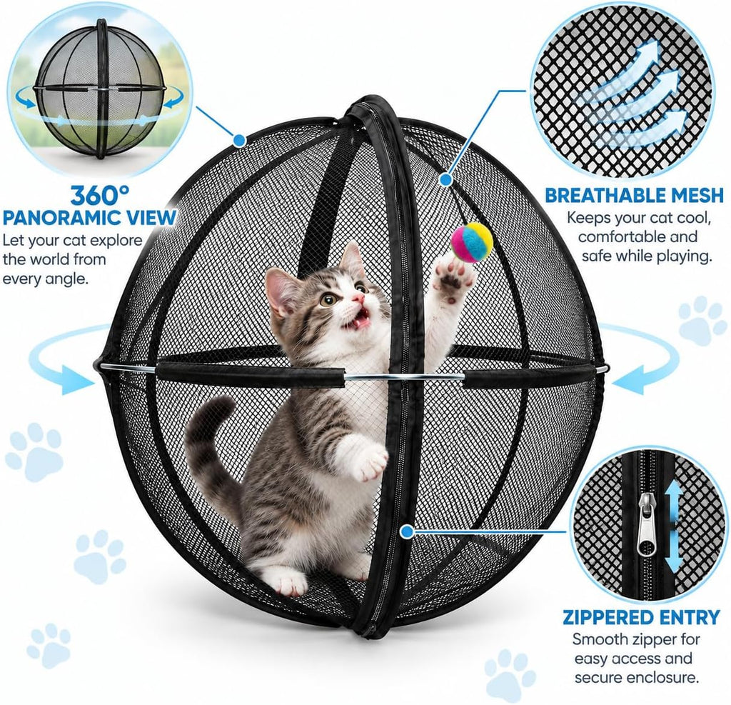 Cat Outdoor Enclosure, Rolling Cat Ball, Foldable Mesh Playpen for Outside