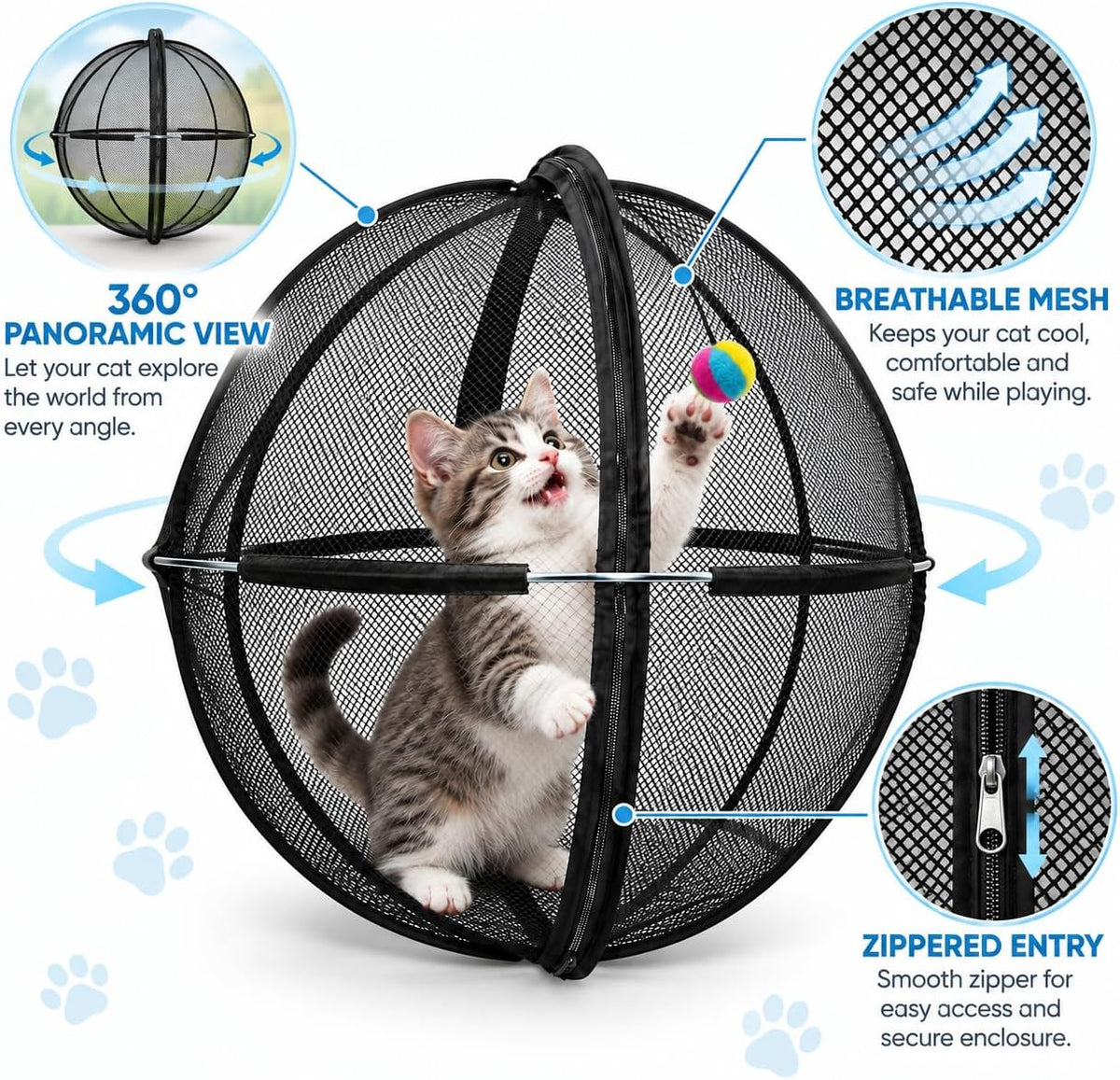 Cat Outdoor Enclosure, Rolling Cat Ball, Foldable Mesh Playpen for Outside