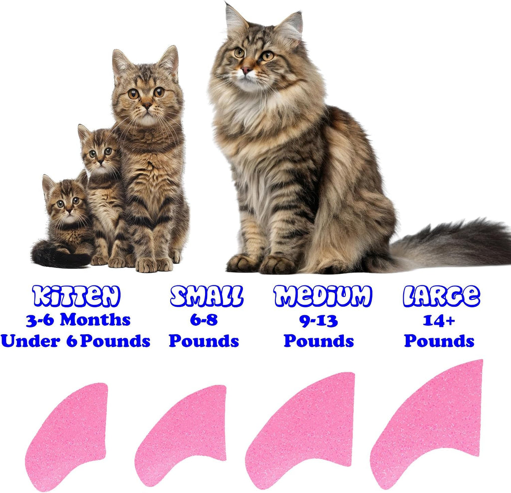 Soft Nail Caps for Cat Claws, Pink Glitter Glow in the Dark, 100pk, Small