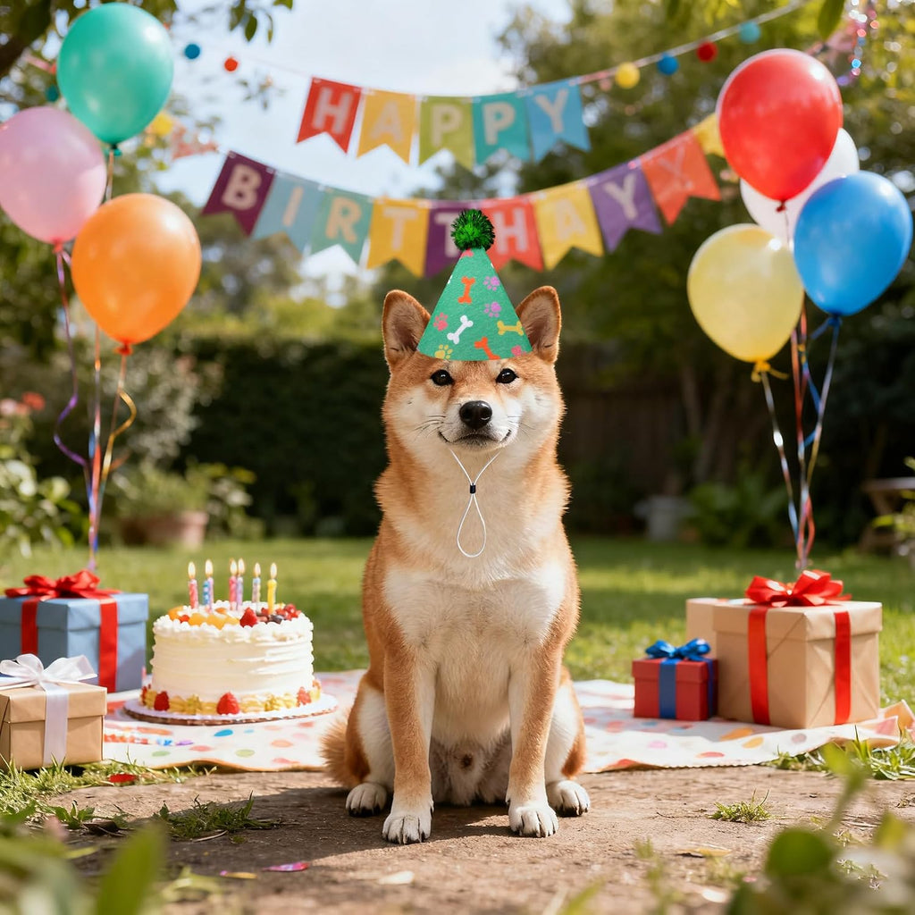 6PCS Dog Birthday Party Hats Felt for Small Medium Dogs Paw Bone