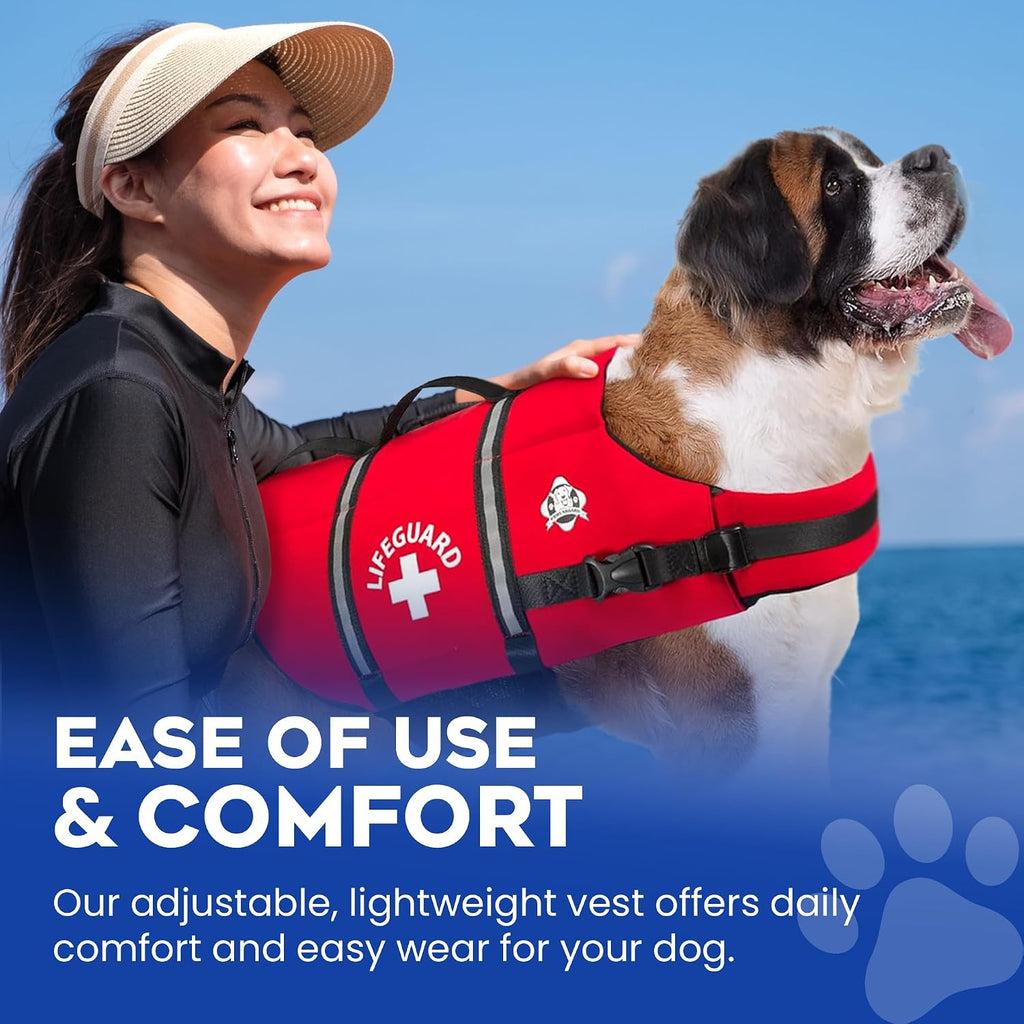 Reflective Dog Life Jacket with Handle (Red, Large)