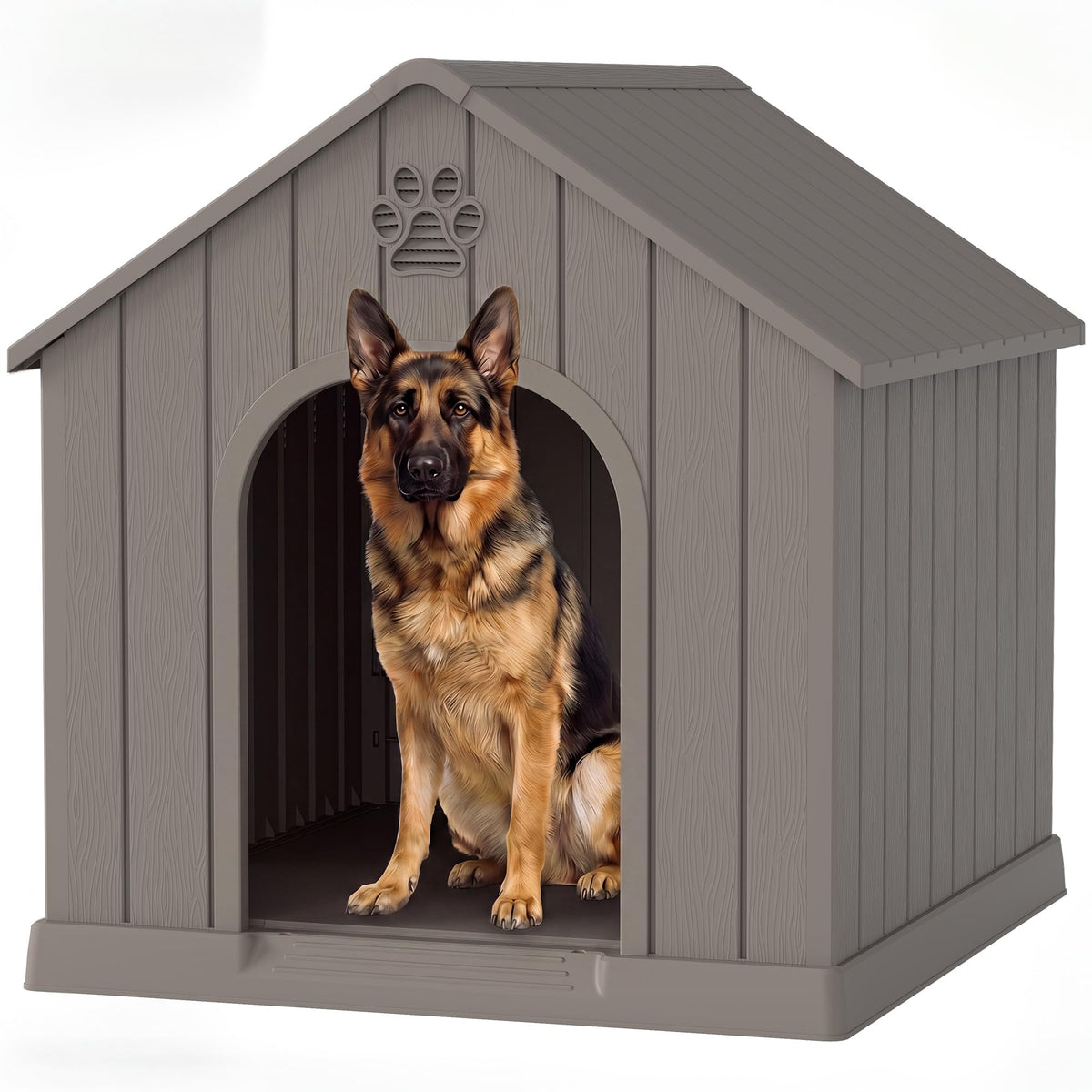 Fancyango Large Dog House for Medium to Large Dogs – Sturdy Waterproof Doghouse for Indoor/Outdoor Use with Air Vents and Elevated Floor Easy to Clean and Assemble (Classic Grey, 36.2"L × 38"W × 38"H)