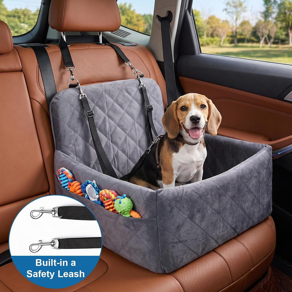 Dog Car Booster Seat with Safety Tether and Memory Foam for Pets