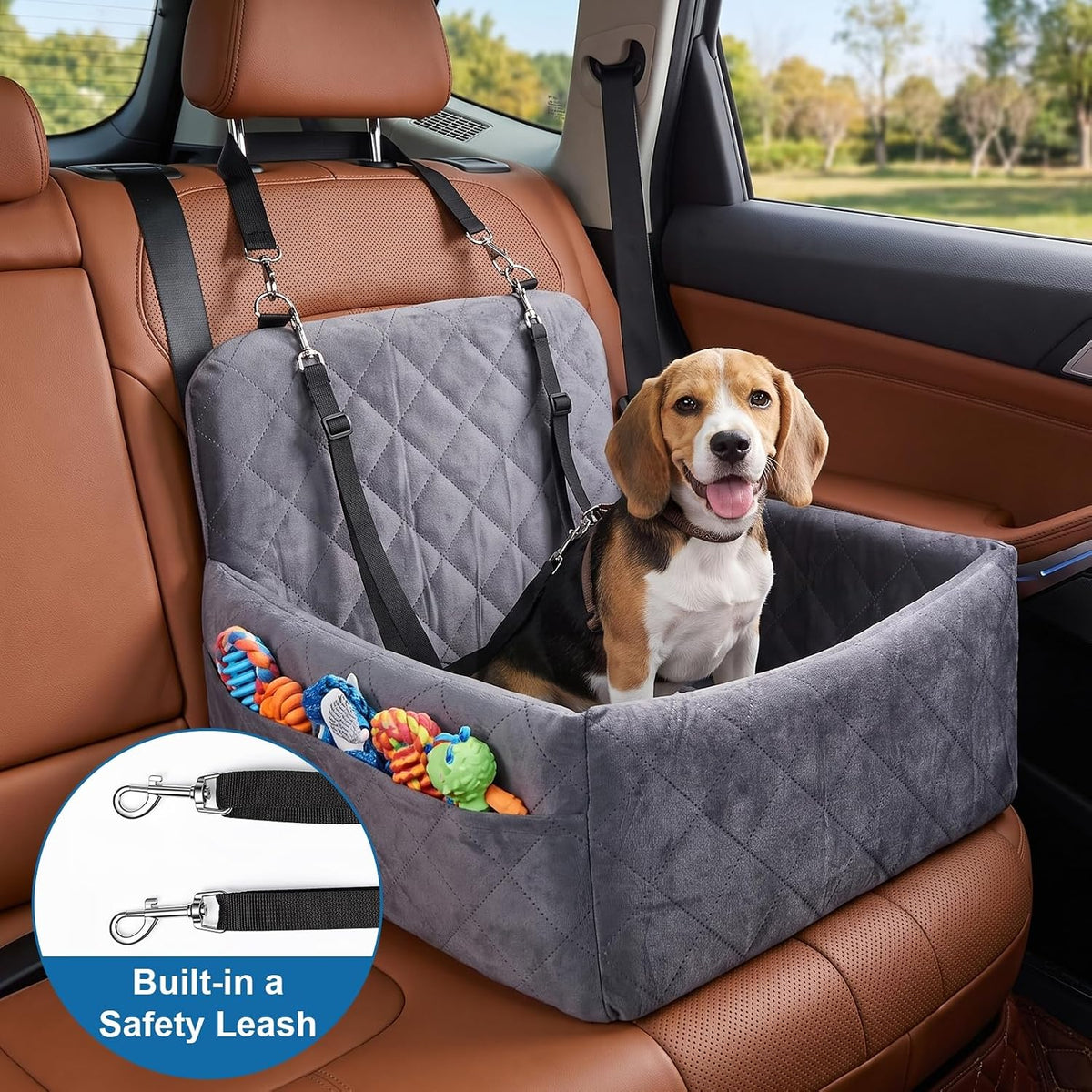Dog Car Booster Seat with Safety Tether and Memory Foam for Pets