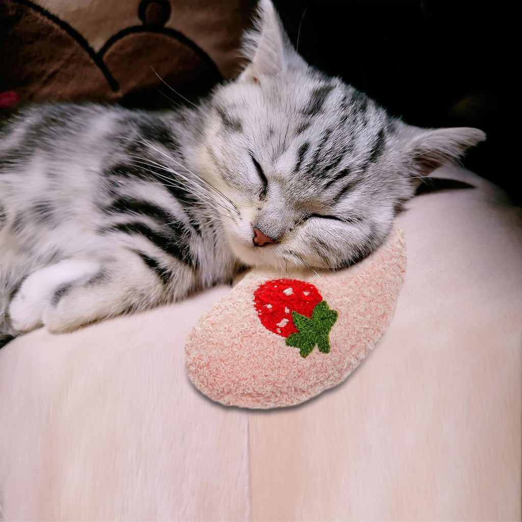 Cat Calming Pillow for Indoor Pet Soft Fluffy Neck Pillow(Pink, Strawberry)