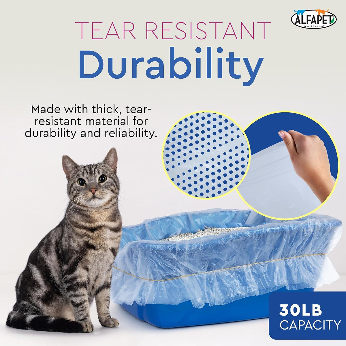 Alfapet Original Sifting Cat Litter Box Liners - Extra Giant 30 Count - Tear-Resistant Cat Litter Bags - Waterproof Kitt