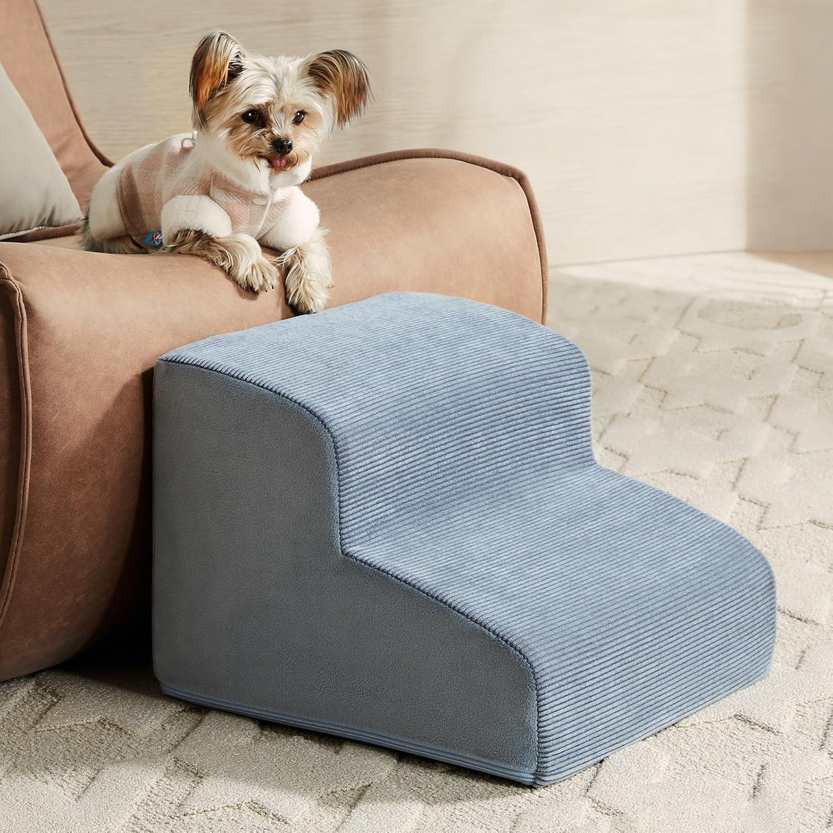 Dog Stairs for Small Dogs, 2-Steps Dog Ramp for Couch, Pet Stairs with Highly Supportive Foam and Non-Slip Bottom, Pet S