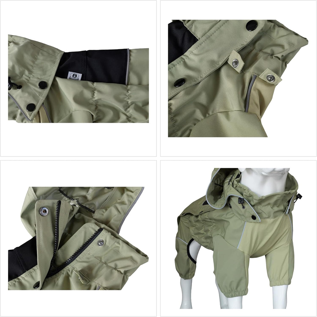 LOVELONGLONG Waterproof Dog Raincoat with Removable Hood – Outdoor Full Body Dog Jacket, Windproof Snowproof Shell Suit 