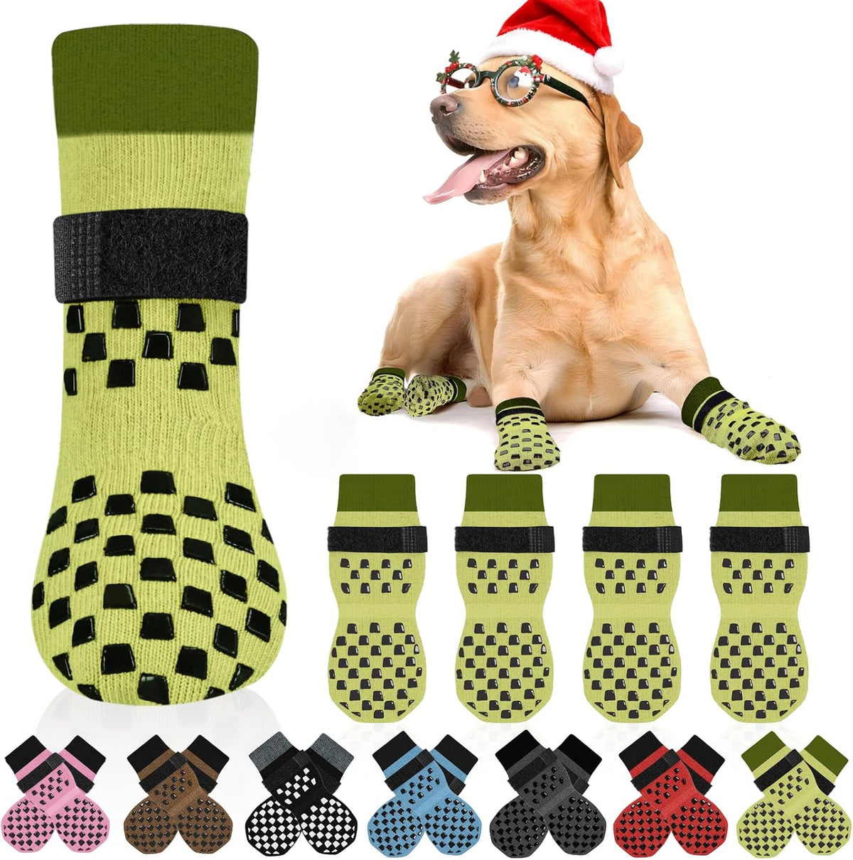 Anti Slip Dog Socks to Prevent Licking Paws, Dog Shoes for Hot/Cold Pavement, Dog Boots on Hardwood Floors, Traction Con