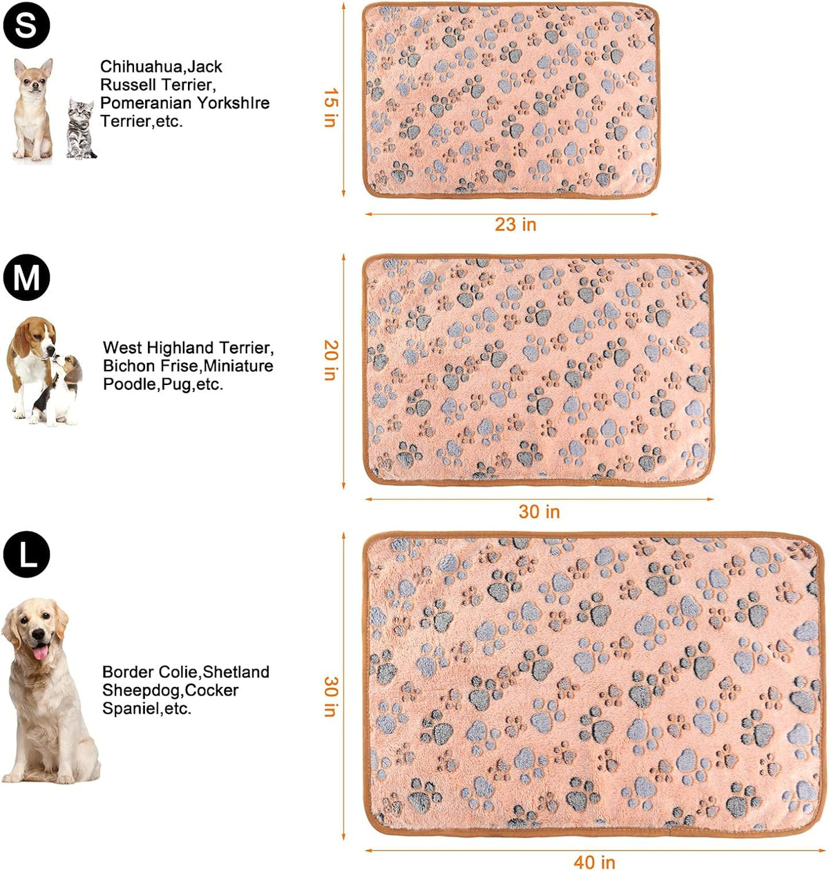 MIWOPET 3 Pack Fleece Pet Blankets Warm Bed Throw for Dogs & Cats 23x15in