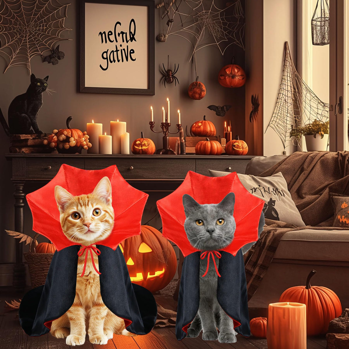 PAYHTOW Cat Halloween Costumes Dog Halloween Vampire Costume Funny Pet Vampire Devil Cape Cloak Halloween Costumes for Cats XS Small Dogs (Small)