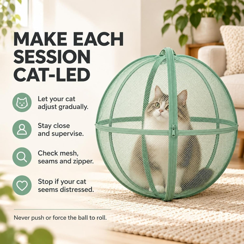 Rolling Cat Ball Enclosure, 27.6 Inch Foldable Spherical Mesh Cat Tent