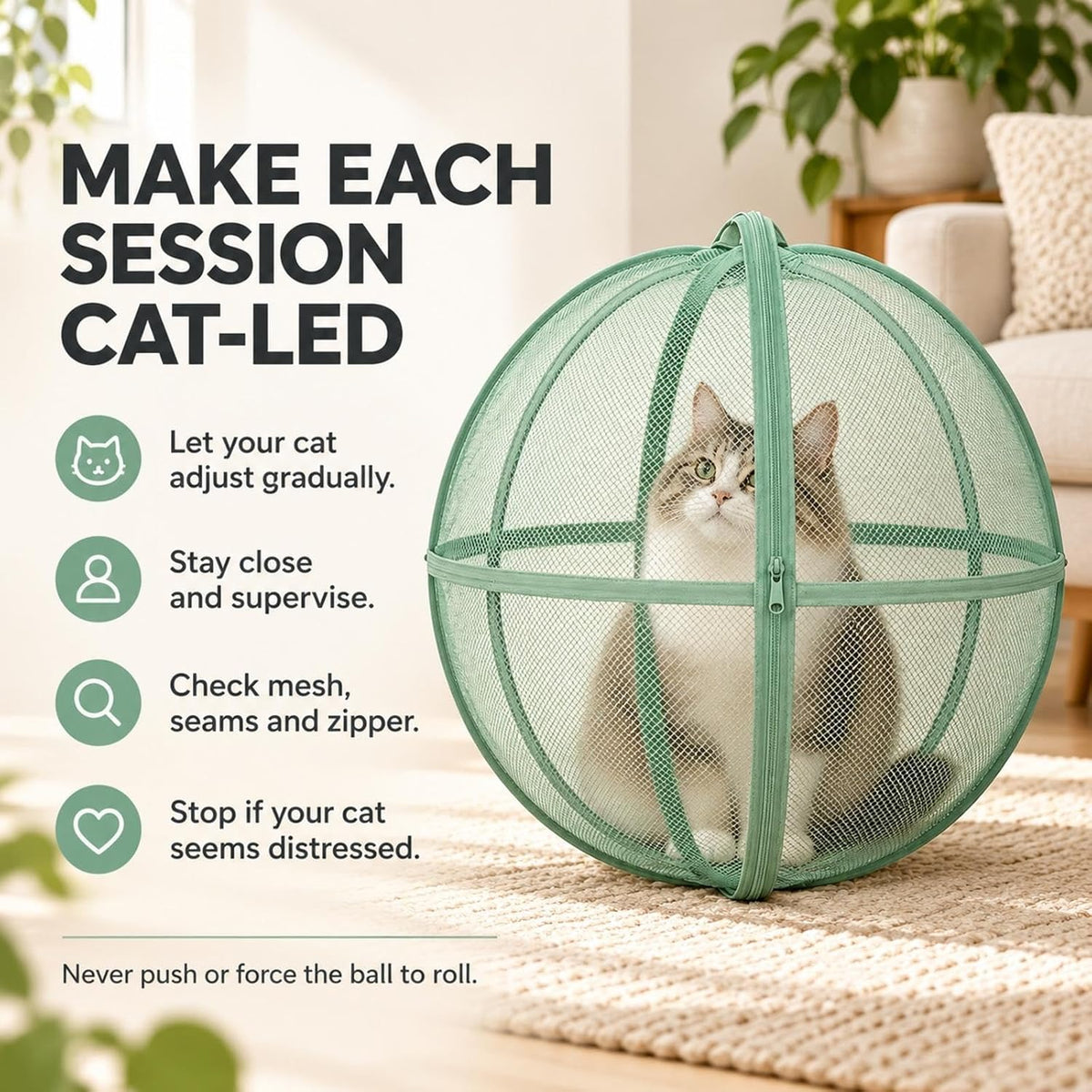 Rolling Cat Ball Enclosure, 27.6 Inch Foldable Spherical Mesh Cat Tent