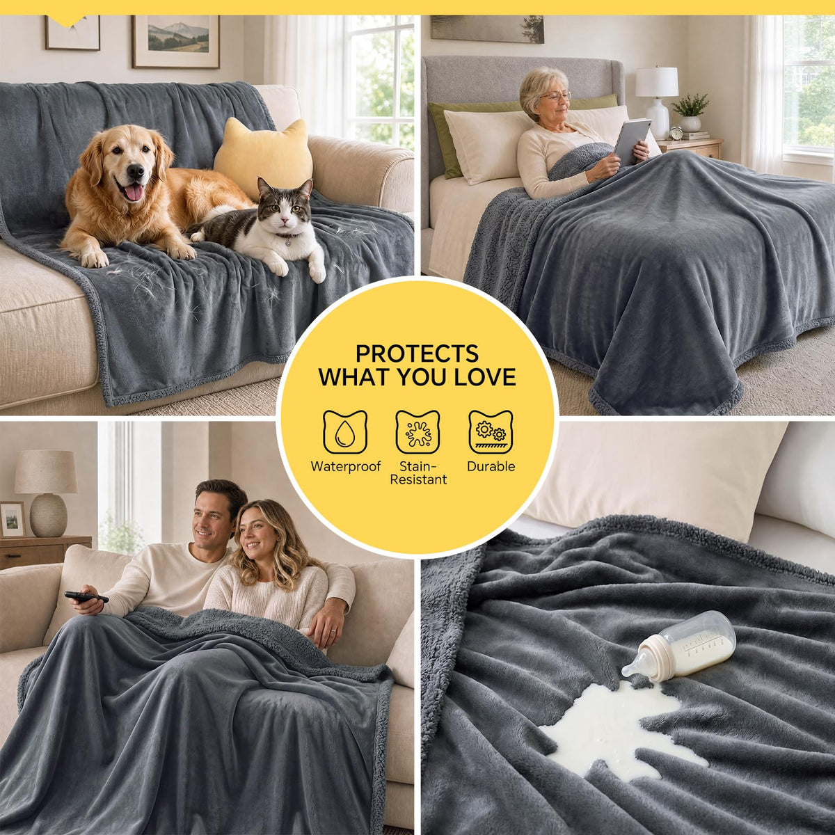 Waterproof Pet Blanket, Liquid Pee Proof Dog Blanket for Sofa Bed Couch, Reversible Sherpa Fleece Furniture Protector Cover for Small Medium Large Dogs Cats, Dark Gray Small（40" x 28"）