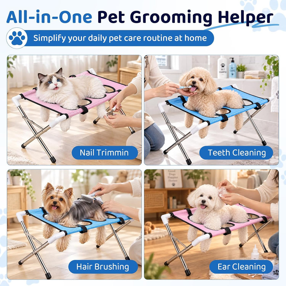 Pet Grooming Hammock Stand, Foldable Dog Bath Holder Sling Shower Table