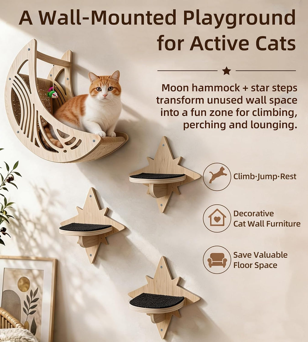 Star Cat Wall Shelves with Non-Slip Pads for Indoor Cats, Wall Mounted
