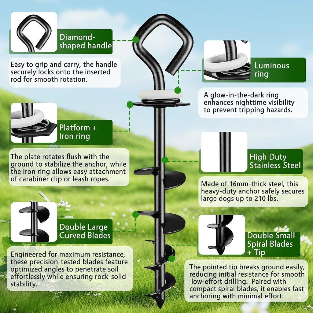 Glow-in-the-Dark Heavy Duty Dog Tie Out Stake, Dogs Up to 210 lb