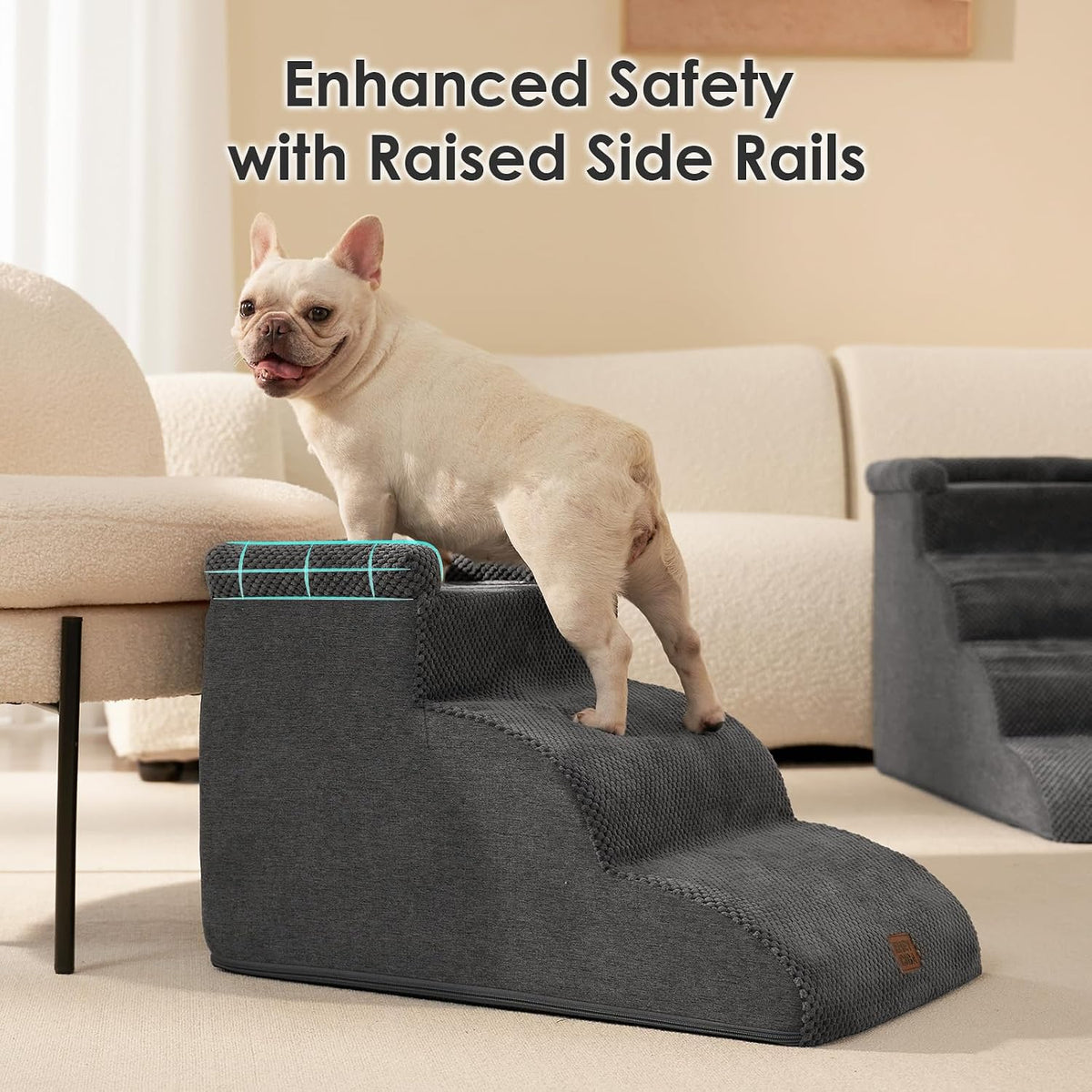 EHEYCIGA 3-Step Curved Dog Stairs for Dogs, Dog Ramp for Couch 14" H, Grey