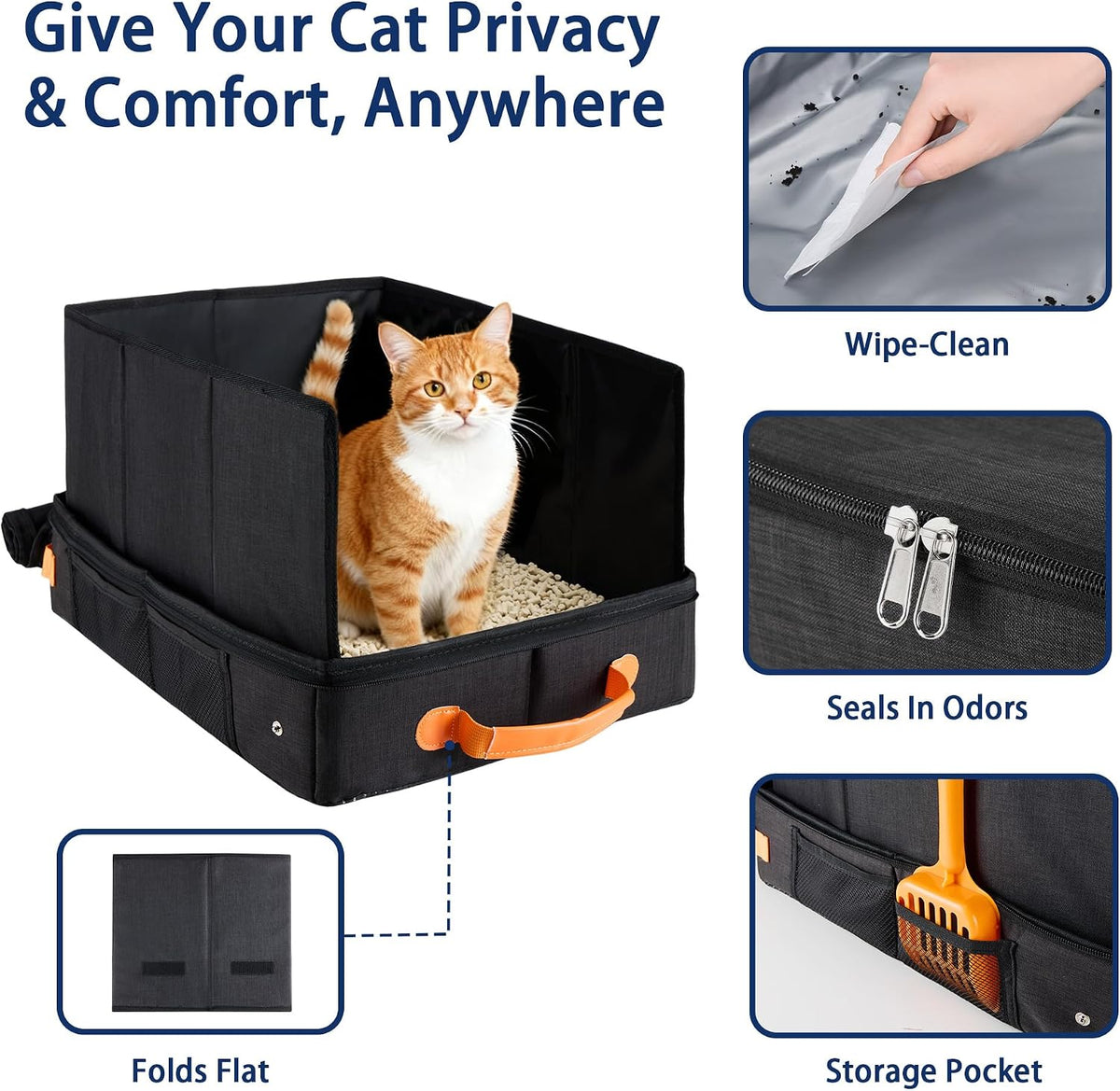 Portable Travel Litter Box for Cats, 17.7"×13.5"×11"