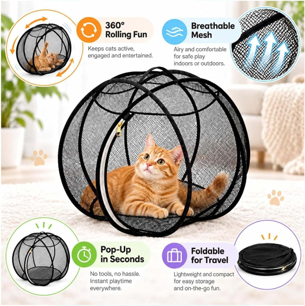 Pop Up Catio Outdoor Cat,Hamster Ball for Cats,360°Panoramic Rolling
