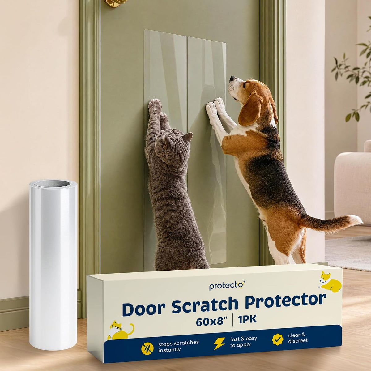 PROTECTO Door Protector from Dog Scratching w/Utility Knife - 1-Pack 60x8"