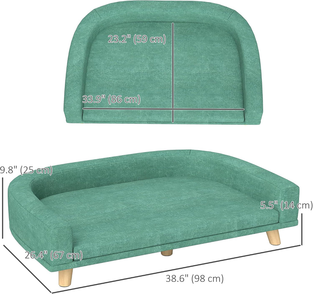 PawHut Dog Sofa Couch, Pet Bed with Comfortable Luxury Cushion, Washable Cover, Wooden Legs, Anti-Slip Mat for Large Dog
