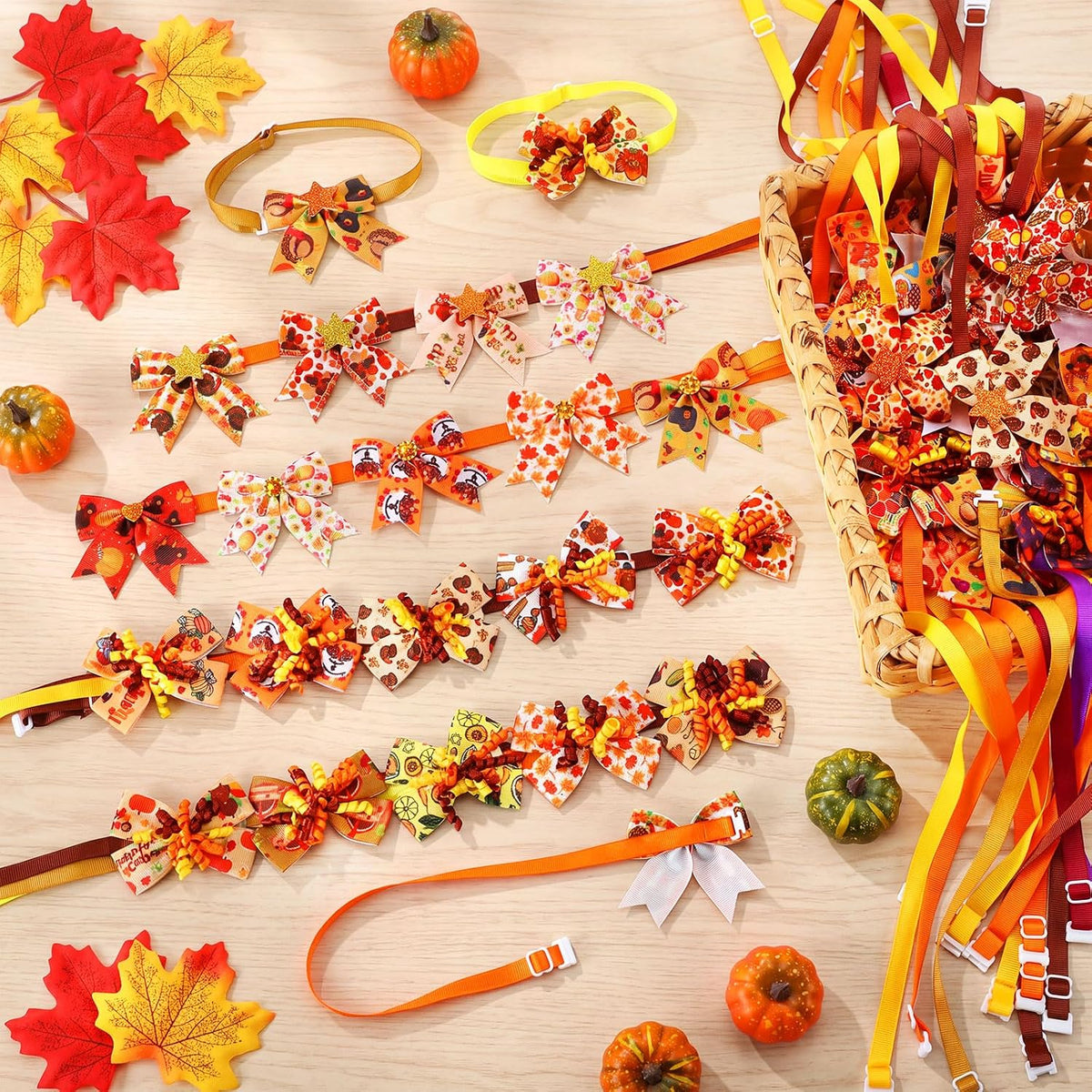 Huhumy 50 Pcs Fall Dog Bowties Bulk Thanksgiving Pet Grooming Bows