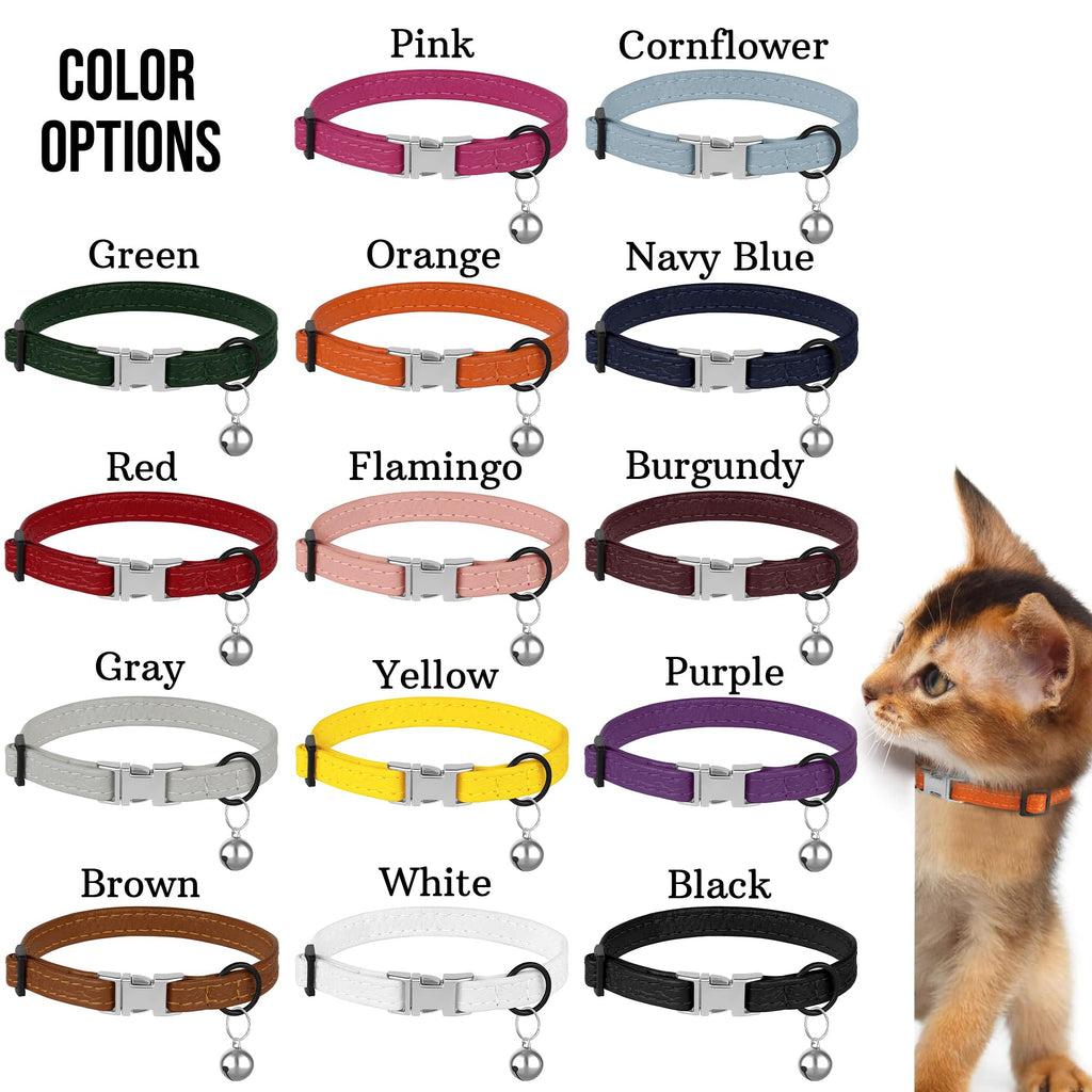 Leather Cat Collar with Buckle and Removable Bell - Non Breakaway Adjustable Soft Safety Small Pet Collars for Girl Boy Cats Kitten (Red)