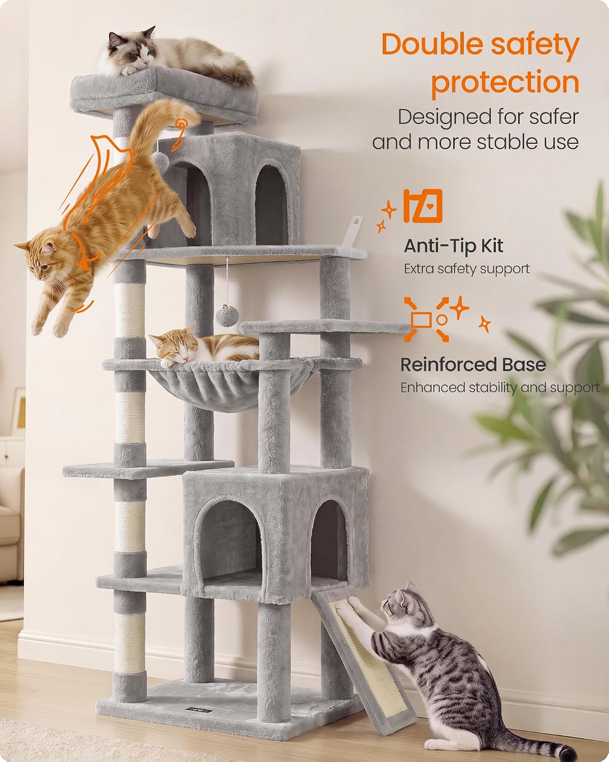 Feandrea Cat Tree, 70.3" Heavy Duty Cat Tower Condo for Indoors, Dove Gray