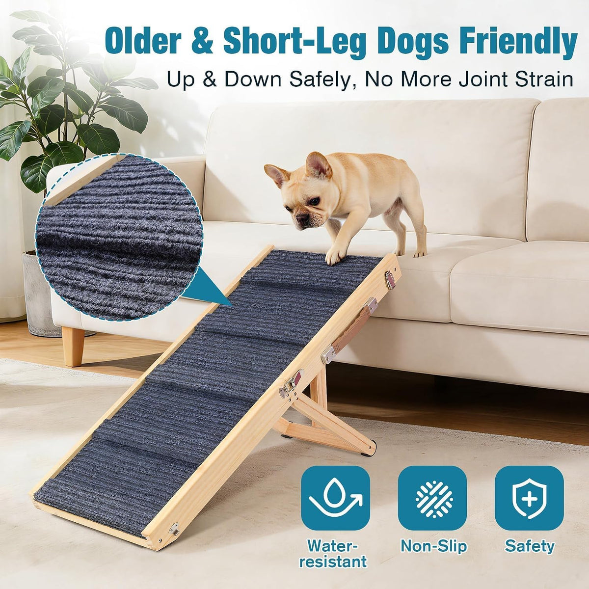 Dog Ramp for Couch, Foldable Wooden Pet Ramp, 37.5 x 16 in, Medium