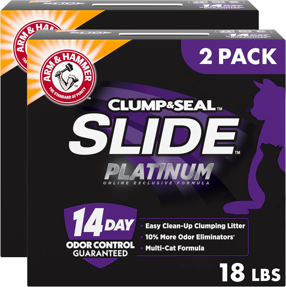 ARM & HAMMER Slide Platinum Easy Clean-Up Clumping Cat Litter, 24/7 Odor Control with Triple-Action Freshness, Non-Stick