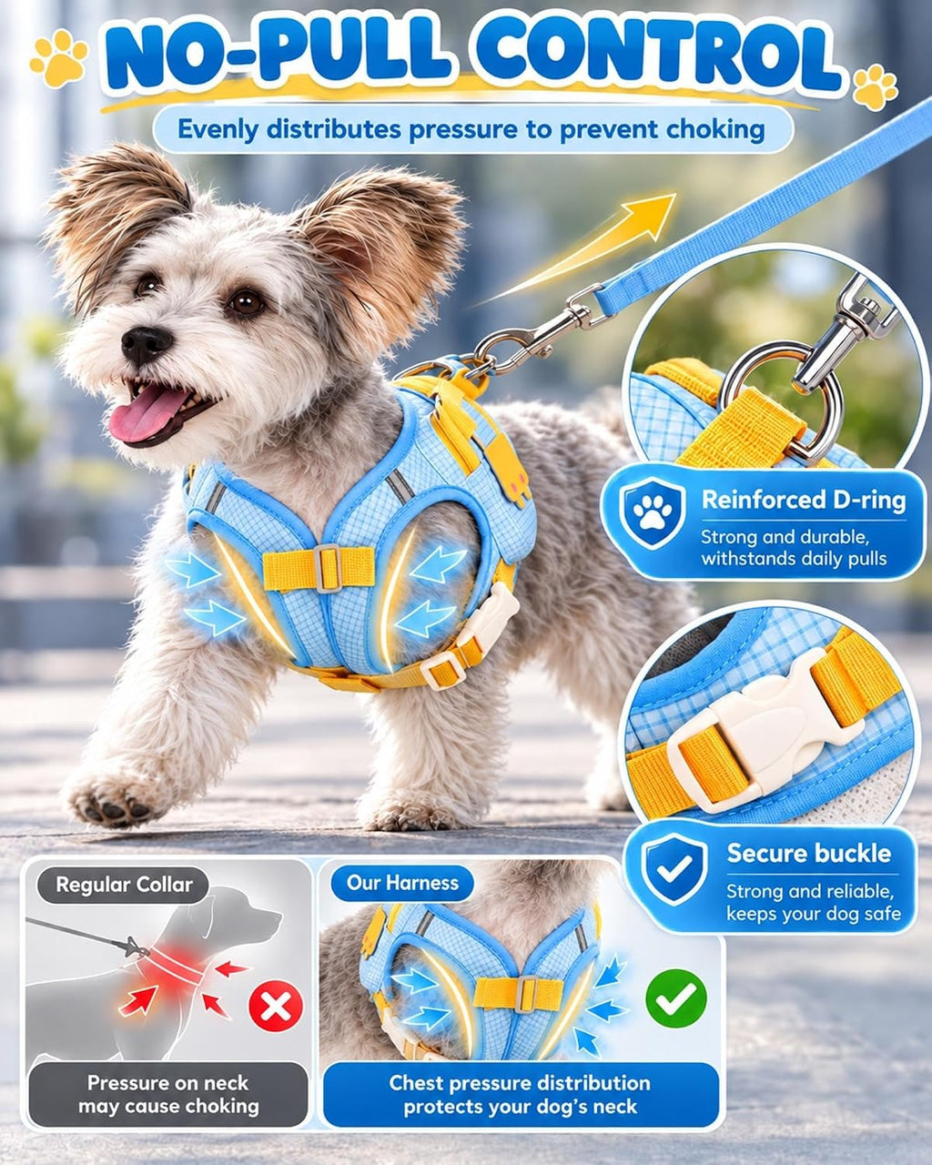 Dog Backpack Harness No-Pull Control Reflective Waterproof