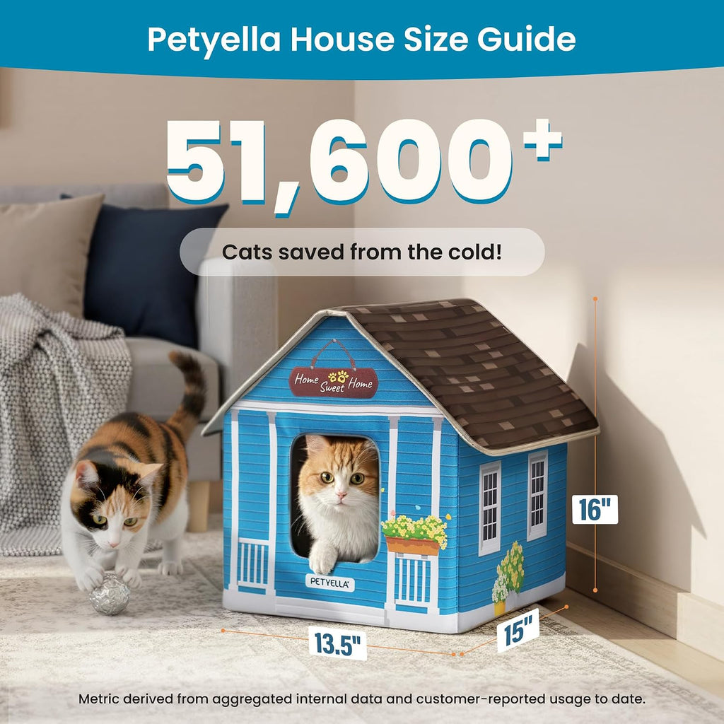 Deluxe Heated Cat House for Winter - Weatherproof, Insulated, Easy Assembly, Cat Heating Pad, Dual Escape Doors, Outdoor