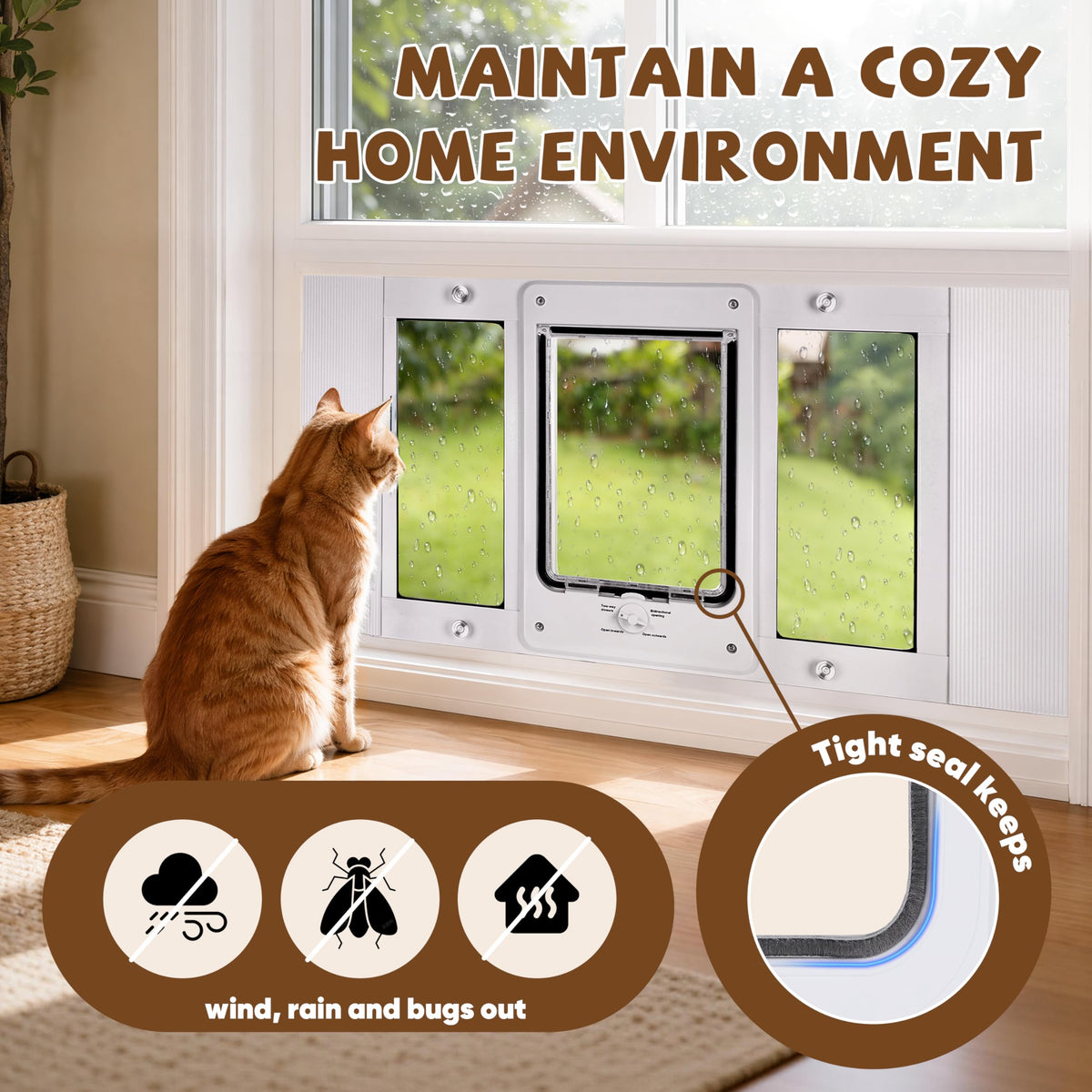 HOMEPEDIA Full-Size Cat Door for Window, H: 15.3", Fit 32"-36" Window