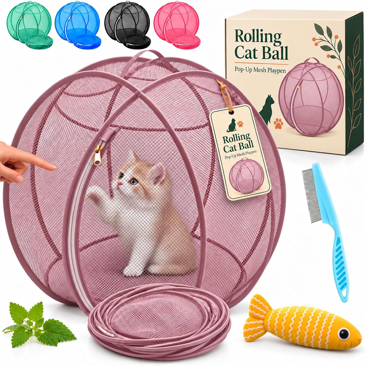 360° Panoramic Pop-Up Rolling Cat Playpen Ball, 27" Hamster Ball for Cats