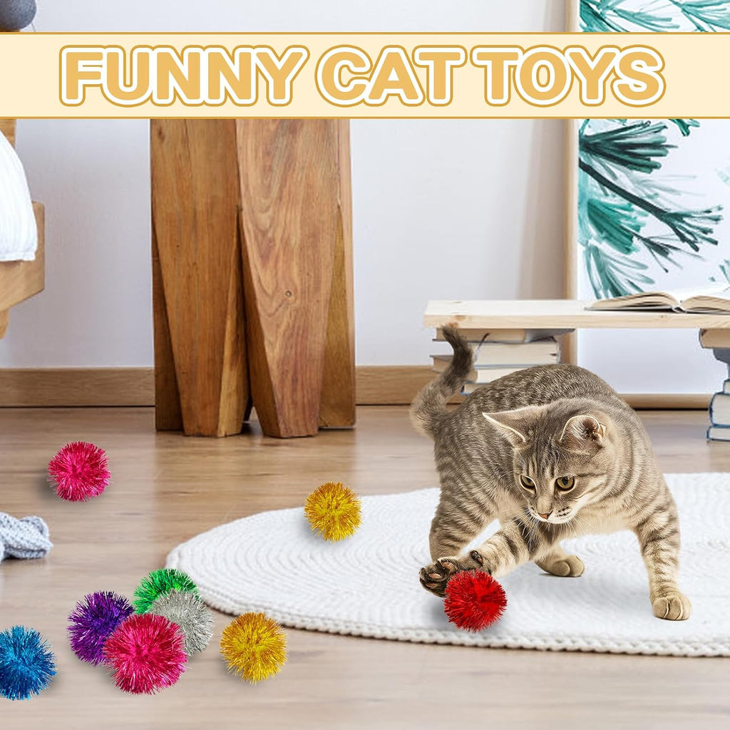 50 Pcs 2 Inch Large Assorted Cat Pom Pom Toy Balls