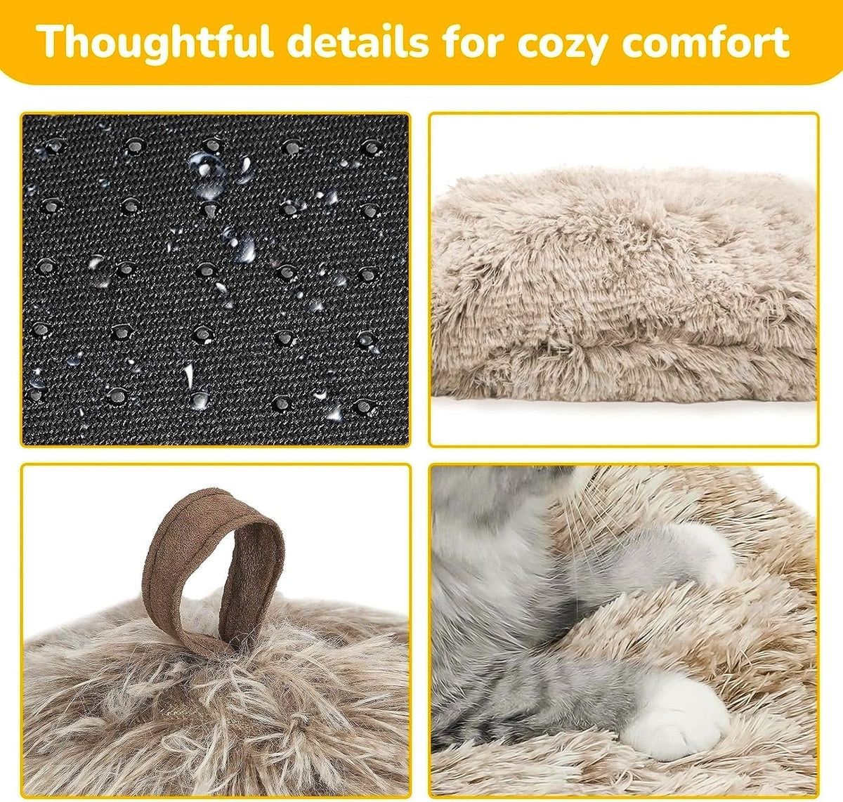 Cat Bed, Cat Cave for Indoor Cats, Soft Cat Dome, Self-Warming 2 in 1 Foldable Pet Cat House with Washable Cushioned Pil